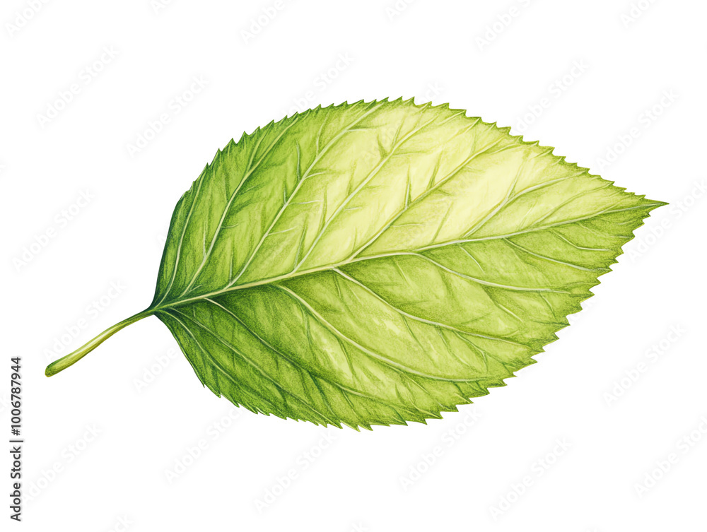 Green leaf with detailed veins, white isolated background. transparent background Green leaf with detailed veins, white isolated background. transparent background
