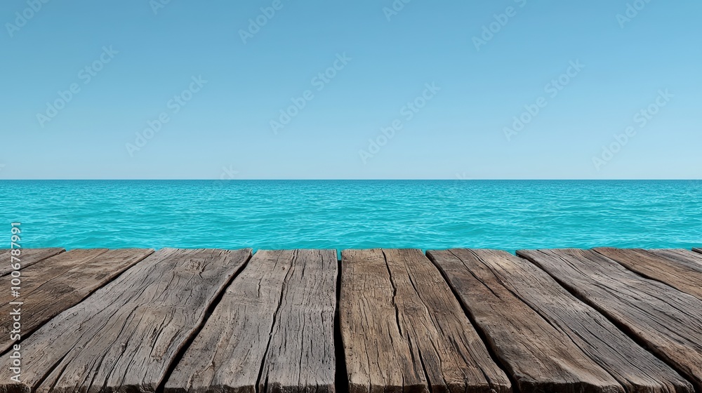 Wooden dock extending over a serene turquoise ocean under a clear blue sky. Wooden dock extending over a serene turquoise ocean under a clear blue sky.