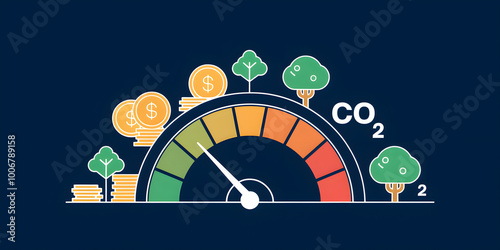 Digital Gauge Showing Carbon Credit Meter for Sustainable Environmental and Financial Management photo