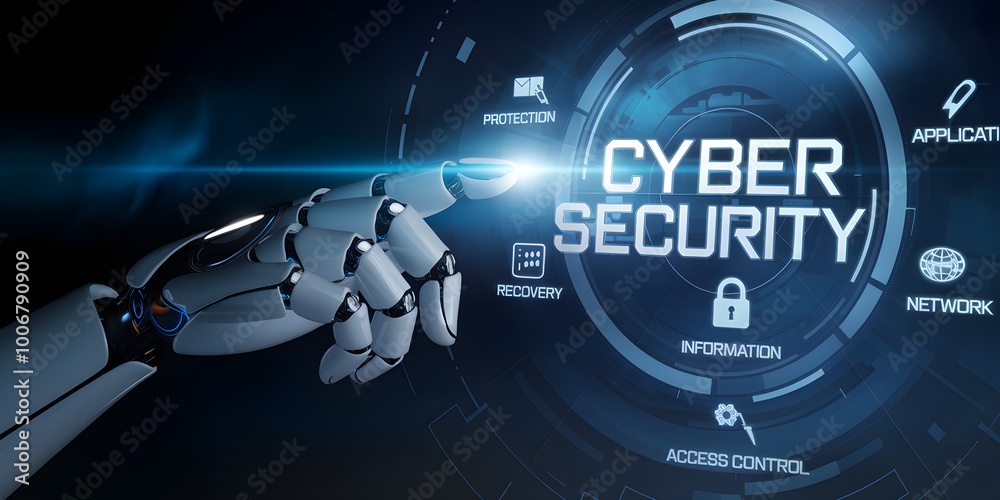 Naklejka premium Futuristic Digital Cyber Security Interface Showcasing Advanced Tech Solutions and Security Systems