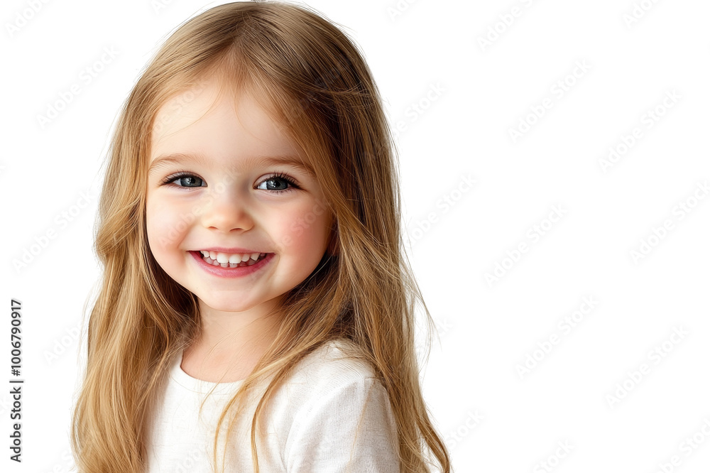 Happy smiling little girl with long hair on transparent background Happy smiling little girl with long hair on transparent background