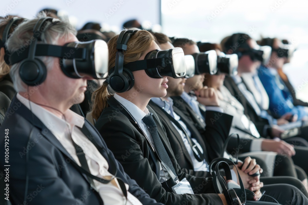 Group of people enjoying immersive experiences with virtual reality technology Group of people enjoying immersive experiences with virtual reality technology