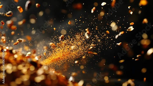 Fototapeta Naklejka Na Ścianę i Meble -  A burst of spices with a smoky background.