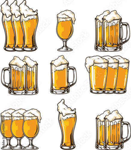 beer, mug, jug, comic, cartoon, glass, alcohol, isolated, hand, retro, amber, draw, draught, design, art, gold, light, child, drawing, night, funny, bar, yellow, drink, beverage, artwork,, artistic