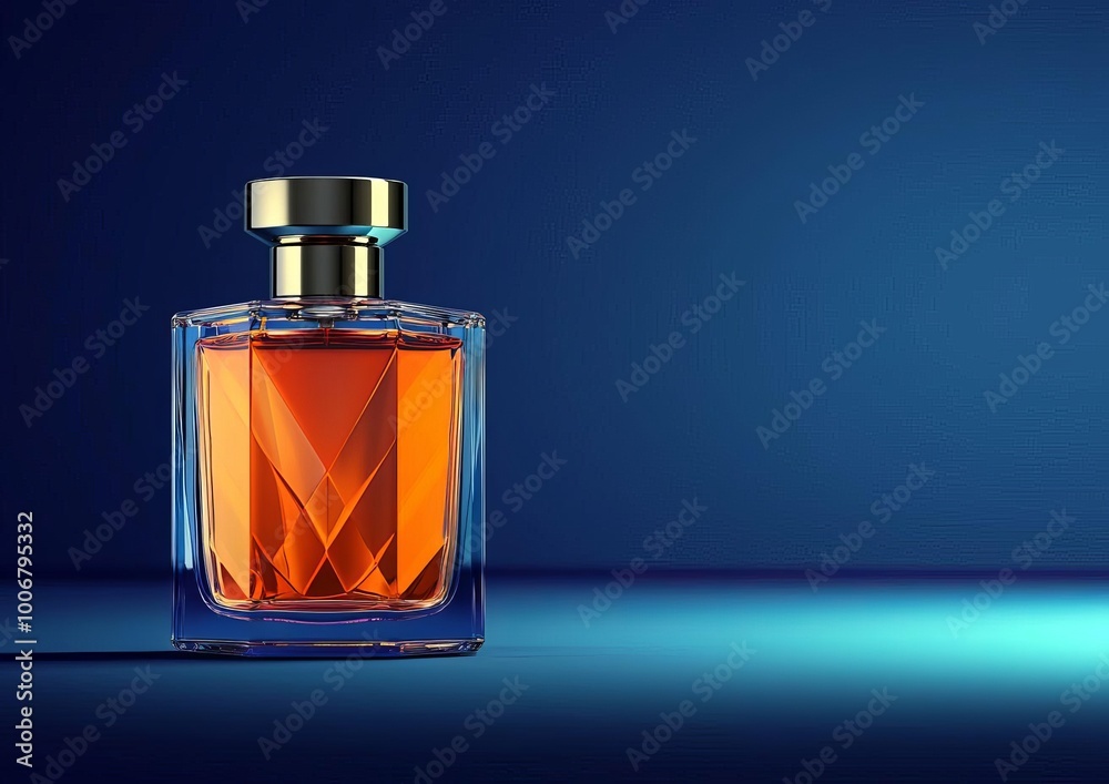 Luxurious 3D Render of Premium Perfume Bottle with Faceted Glass and Metallic Cap Design