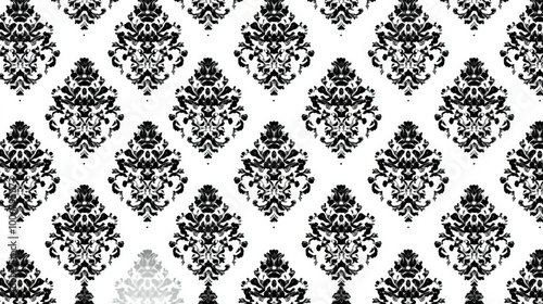 A close-up of a vintage damask pattern with intricate details, isolated on a white background for an elegant, antique look.