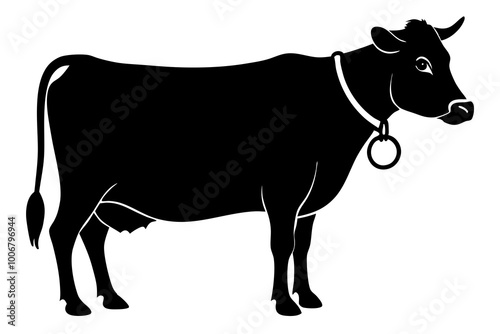 Gentle Cow Silhouette with Curves and a Bell