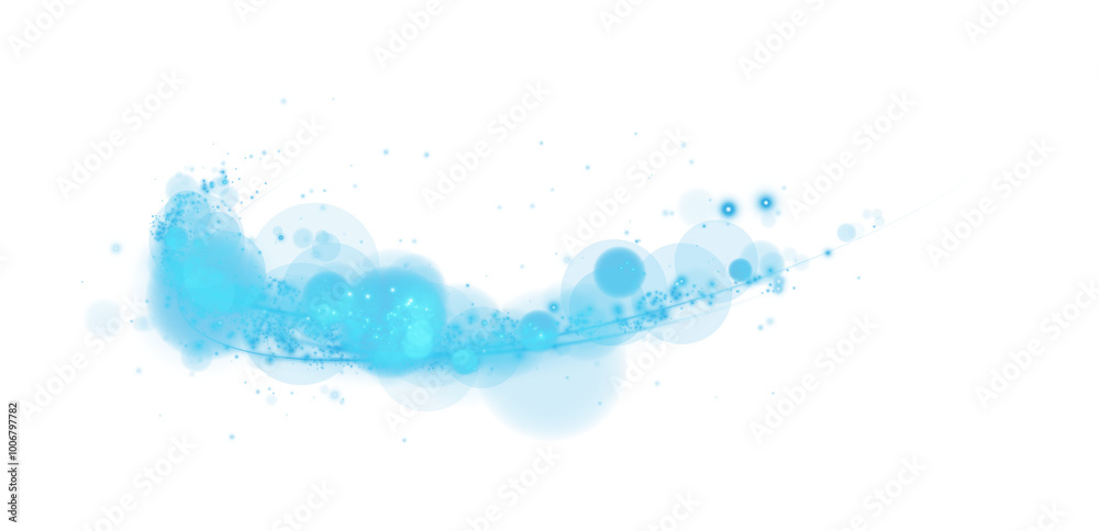 Sparks of dust and blue stars shine with special light. Trace of speed lines. Sparks on transparent background. Christmas light effect. Blue sparkling particles of magic dust. A luminous bokeh that ge