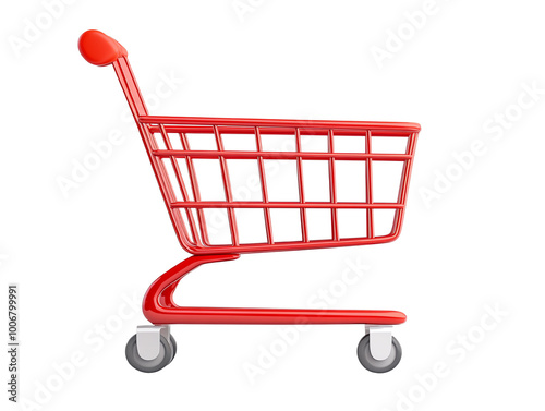 Red shopping cart on a white isolated background. transparent background photo