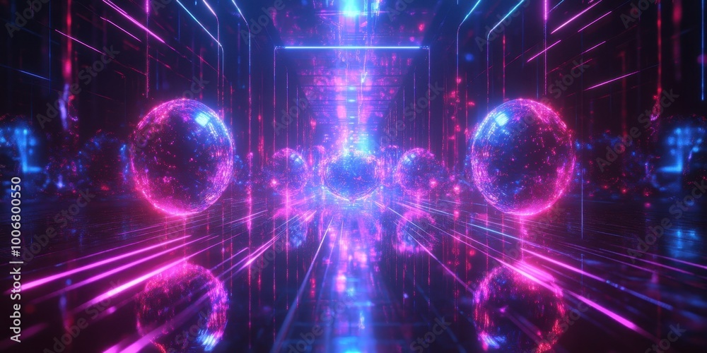 Fototapeta premium a futuristic city with neon lights and a neon tunnel