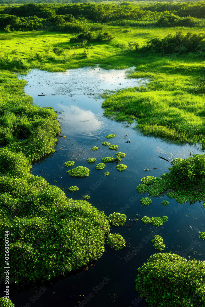 Aerial view of a protected wetland area Aerial view of a protected wetland area