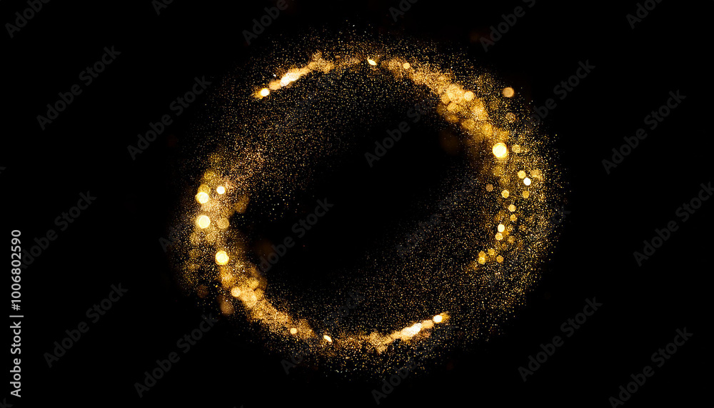 Circle made of gold particles on black background. Magic round shape. Abstract backdrop for design Circle made of gold particles on black background. Magic round shape. Abstract backdrop for design
