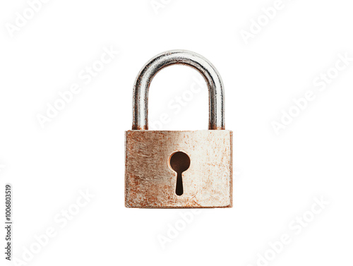 Rusty padlock on white isolate background. transparent background