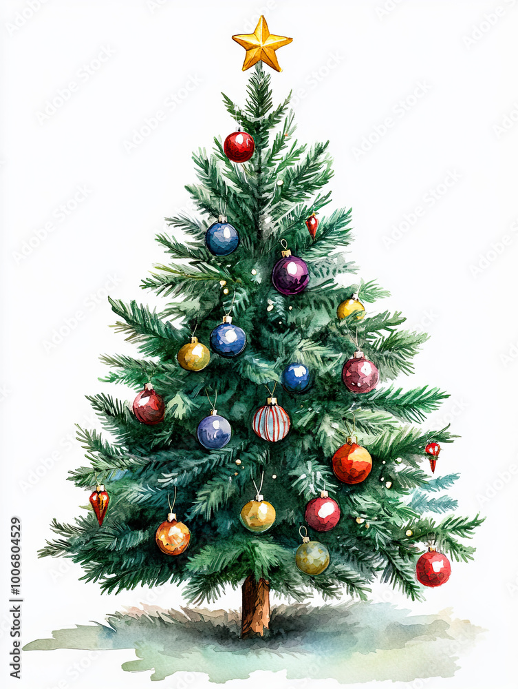 Festive holiday pine tree on a white background.
