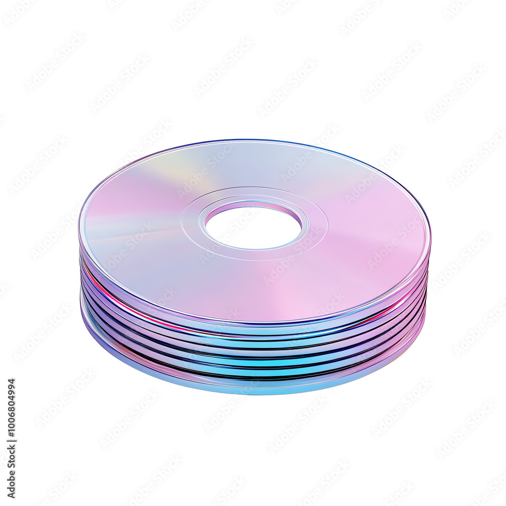 Stack of colorful CDs on a white isolated background. transparent background