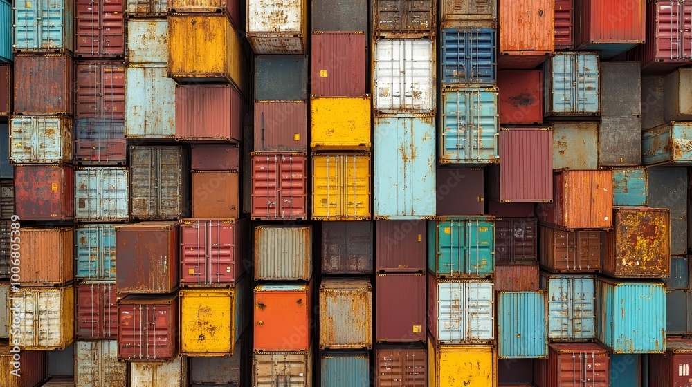 Fototapeta premium A vibrant collection of stacked shipping containers illustrating the industrial aura of modern storage areas.