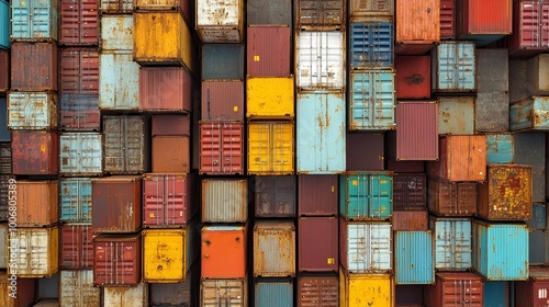 A vibrant collection of stacked shipping containers illustrating the industrial aura of modern storage areas. photo