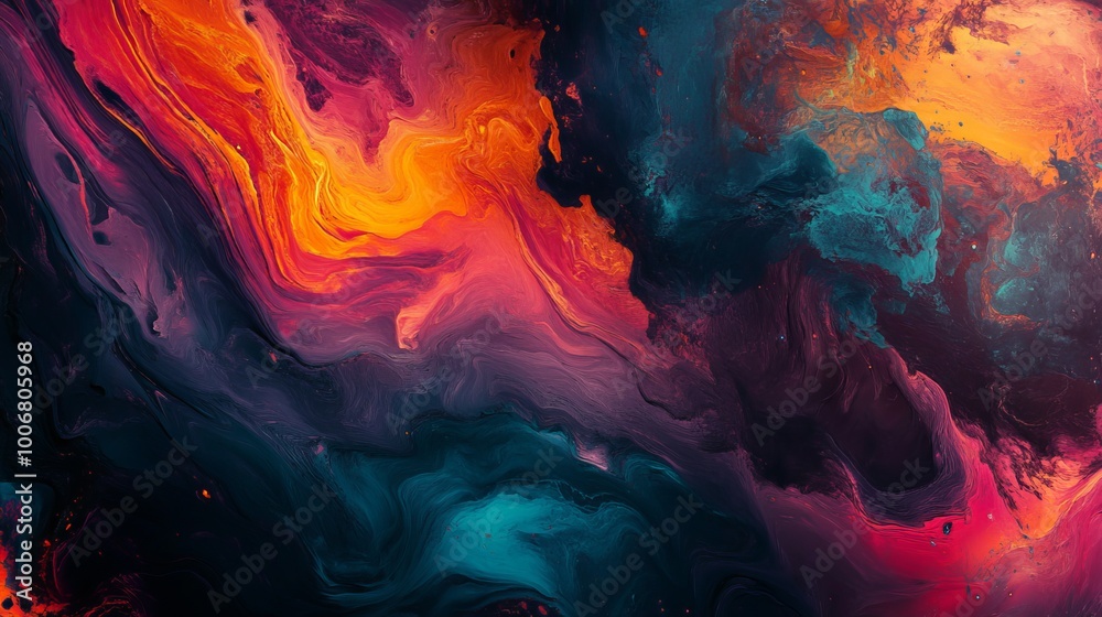 An abstract artistic representation featuring dynamic swirls of vibrant orange, red, and blue colors in fluid motion. An abstract artistic representation featuring dynamic swirls of vibrant orange, red, and blue colors in fluid motion.