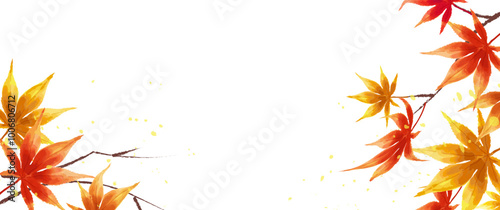 Autumn background with yellow and orange watercolor leaves. Beautiful Frame with Japanese Maple Leaves. Fall season vector illustration for cover, print, wallpaper, decor, card, banner
