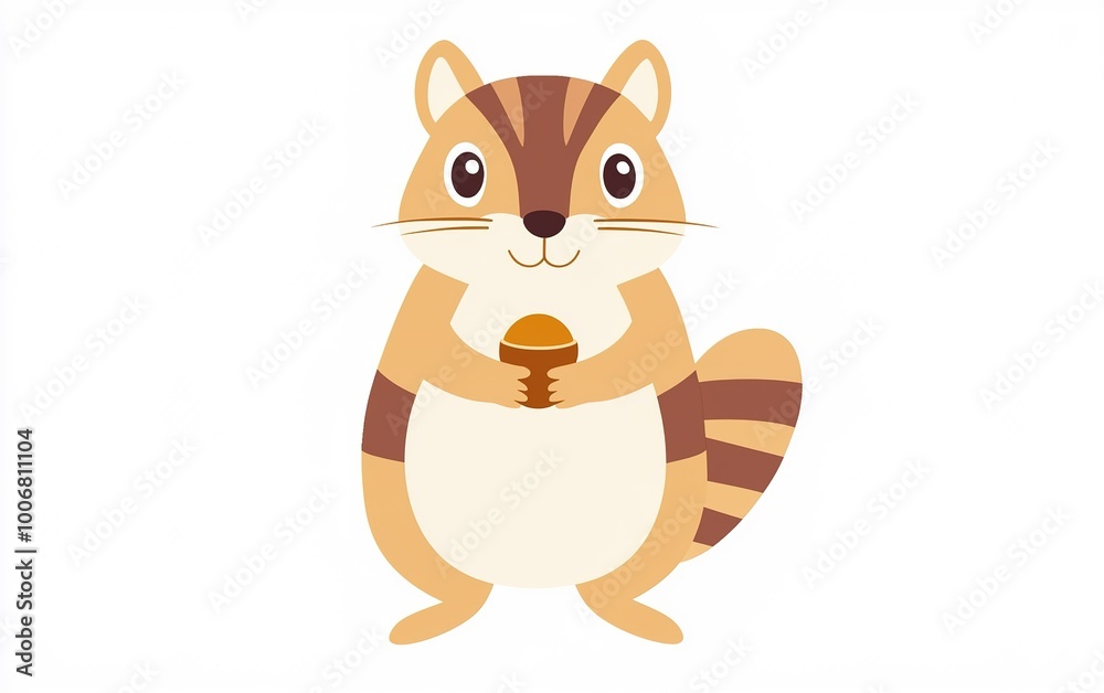 A cheerful cartoon squirrel holds an acorn, showcasing its playful demeanor in a whimsical design A cheerful cartoon squirrel holds an acorn, showcasing its playful demeanor in a whimsical design