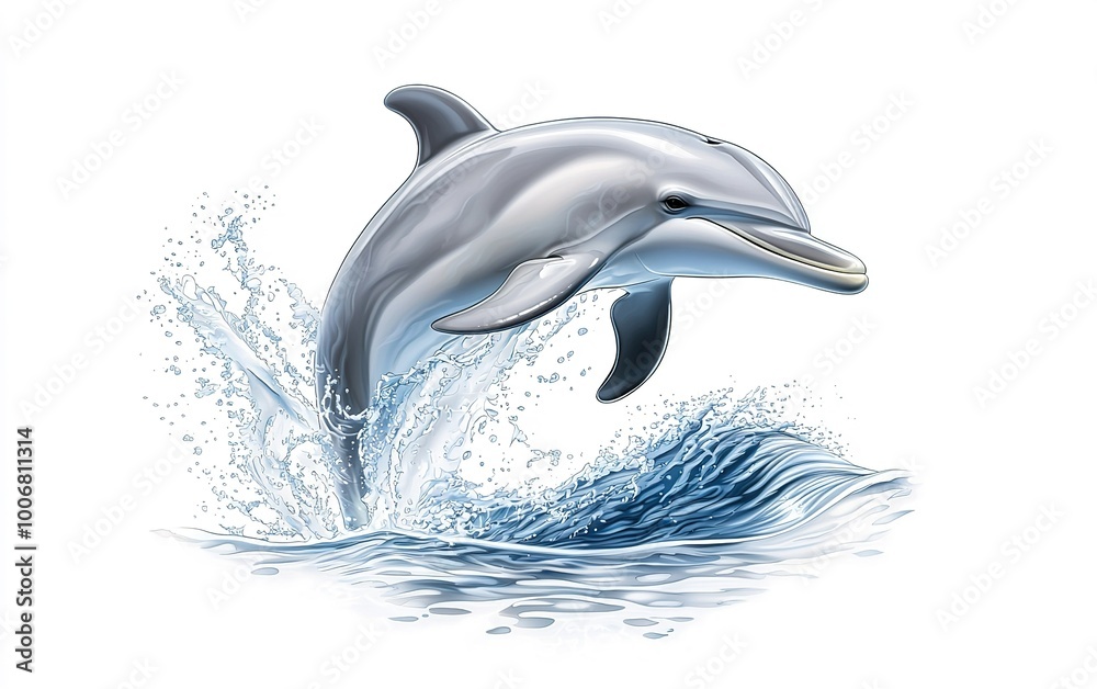Obraz premium A playful dolphin leaps joyfully above the shimmering ocean waves under a bright afternoon sky