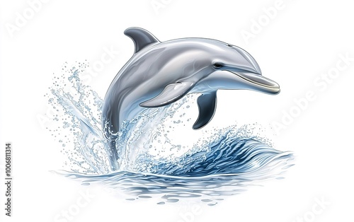 Wallpaper Mural A playful dolphin leaps joyfully above the shimmering ocean waves under a bright afternoon sky Torontodigital.ca