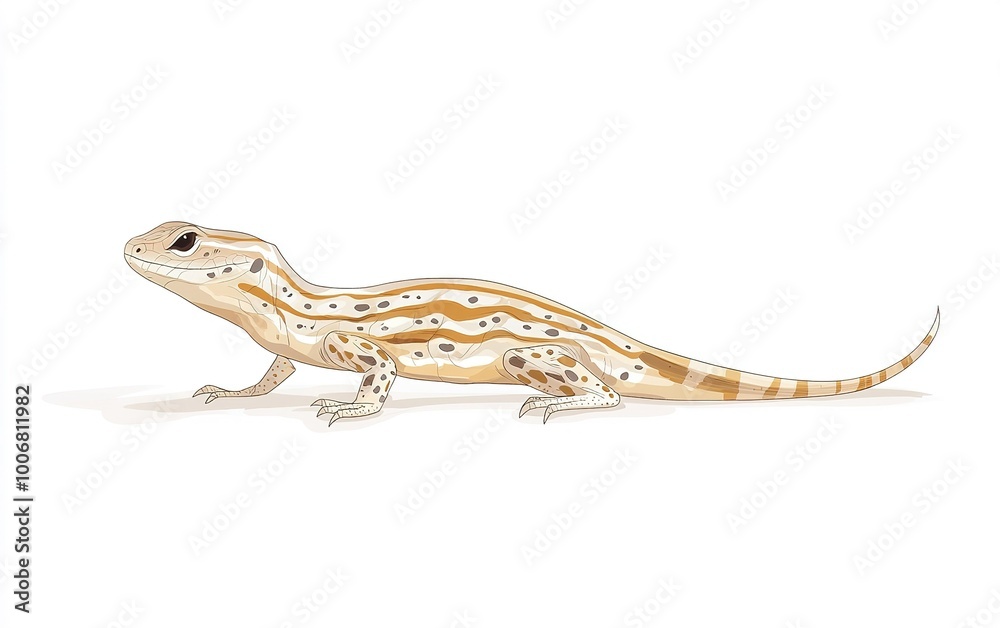 Naklejka premium A charming lizard with golden stripes exploring a sandy habitat under bright daylight in a serene natural setting