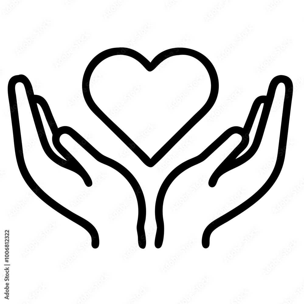 The heart in the palms of hands. Icon, logo, emblem, symbol. Kindness, charity, love, care. The heart in the palms of hands. Icon, logo, emblem, symbol. Kindness, charity, love, care.