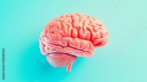 A vibrant pink brain against a pastel background, symbolizing creativity and intellect in a modern artistic style.