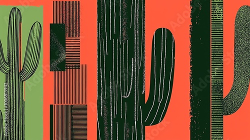 A vibrant illustration showcasing various cacti against a bold colored background, perfect for nature-themed projects.
