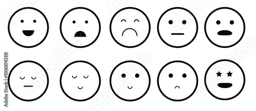 emojis set in different colors outline. Feedback emoticons collection.