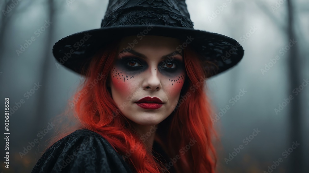abstract eerie glowing red closeup of a Halloween witch on misty background, bokeh background abstract eerie glowing red closeup of a Halloween witch on misty background, bokeh background