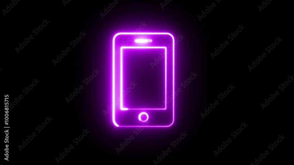 Neon Glowing Purple Phone Icon on Dark Background Neon Glowing Purple Phone Icon on Dark Background