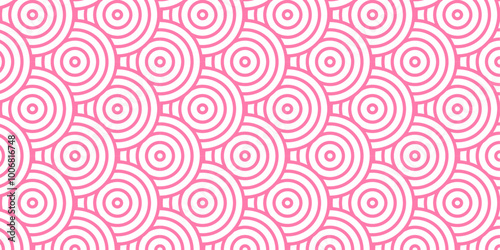 Overlapping Pattern Minimal diamond geometric transparent waves spiral and abstract circle wave line. seamless pink tile stripe create retro square line fabric pattern white background.