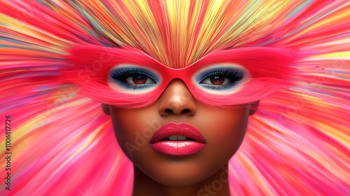 Vibrant portrait of a woman with colorful hair and stylish eyewear, capturing bold fashion and artistic expression.