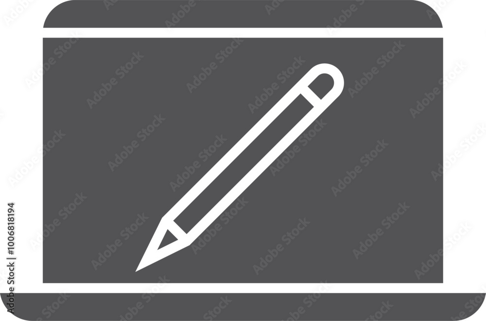 Open laptop with pencil on screen. Editing black icon Open laptop with pencil on screen. Editing black icon