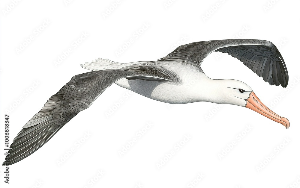 Fototapeta premium Majestic albatross in graceful flight over the ocean waves at sunrise, capturing the beauty of nature and freedom in motion