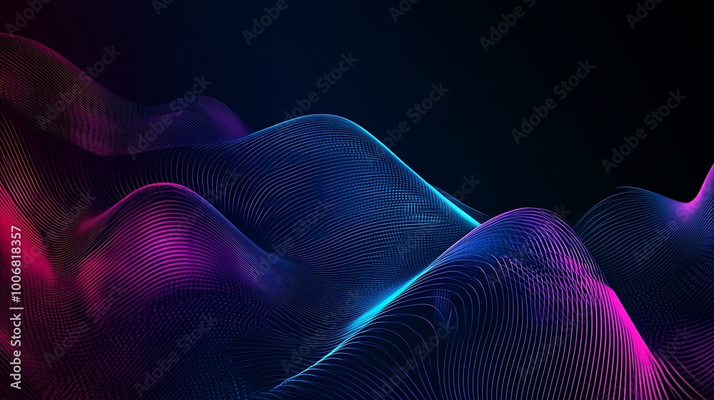 Abstract glowing blue and pink waves on dark background. Abstract glowing blue and pink waves on dark background.