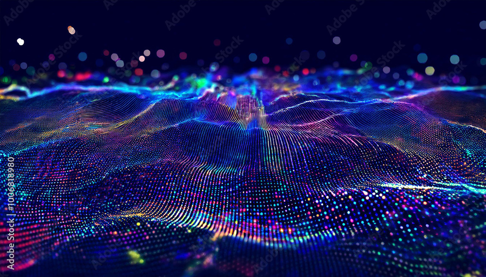 the ideas of network lines, AI technology, digital communication, science study, 3D visualization, blockchain data fields, cyber big data flow, and music waves. the ideas of network lines, AI technology, digital communication, science study, 3D visualization, blockchain data fields, cyber big data flow, and music waves.