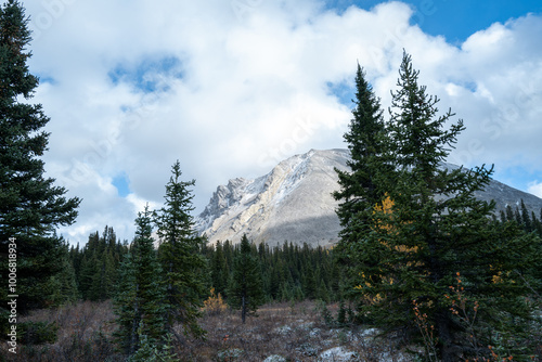 Photos of golden larches on Skoki Loop hike around Skoki Lodge. Includes views of the trail, mountains and lakes around the trail. Skoki Lodge is near Lake Louise, Alberta, Canada.