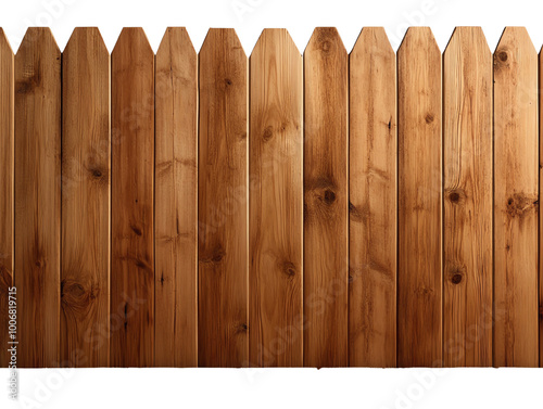 Wooden fence panel with a natural finish, white isolated background. transparent background