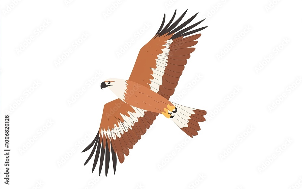 Fototapeta premium A majestic bird of prey soaring gracefully through a bright blue sky, embodying freedom and nature's beauty in a tranquil landscape