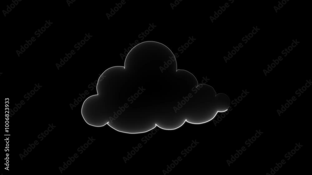abstract neon glowing cloud icon animation and black background . abstract neon glowing cloud icon animation and black background .