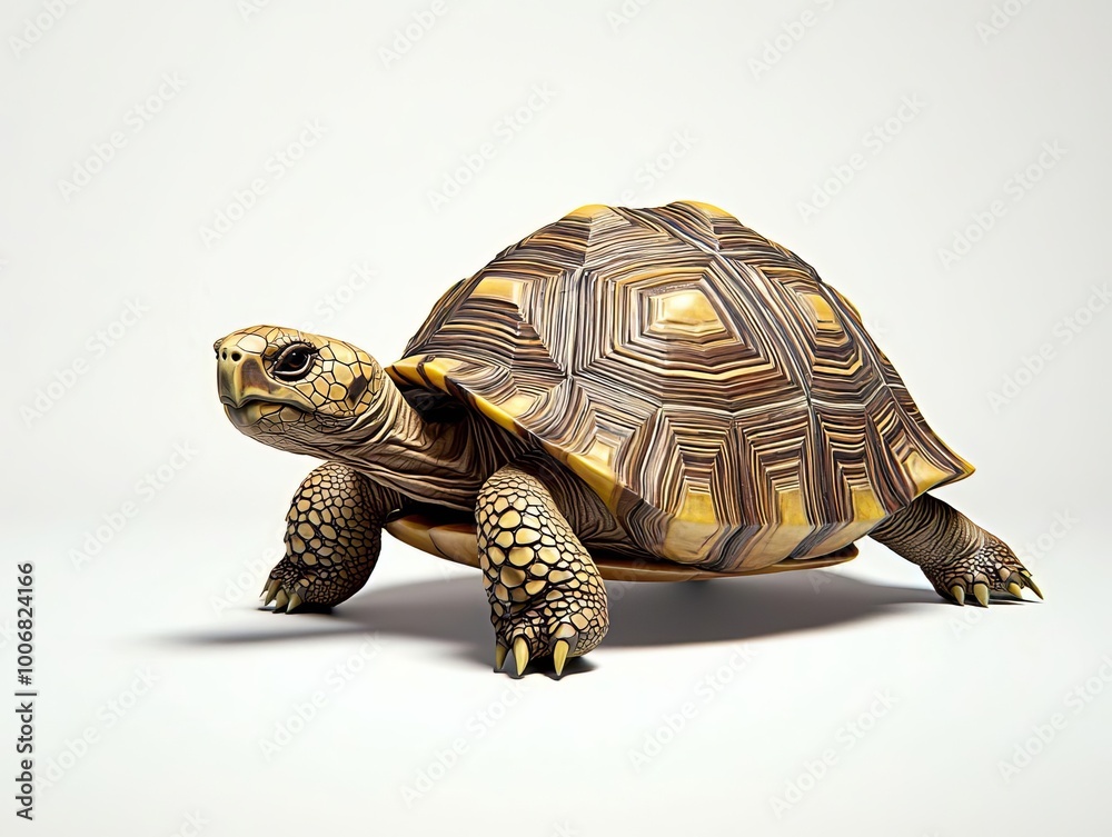 Fototapeta premium Stylized 3D Illustration of a Wise Tortoise with Patterned Shell Moving Across the Ground