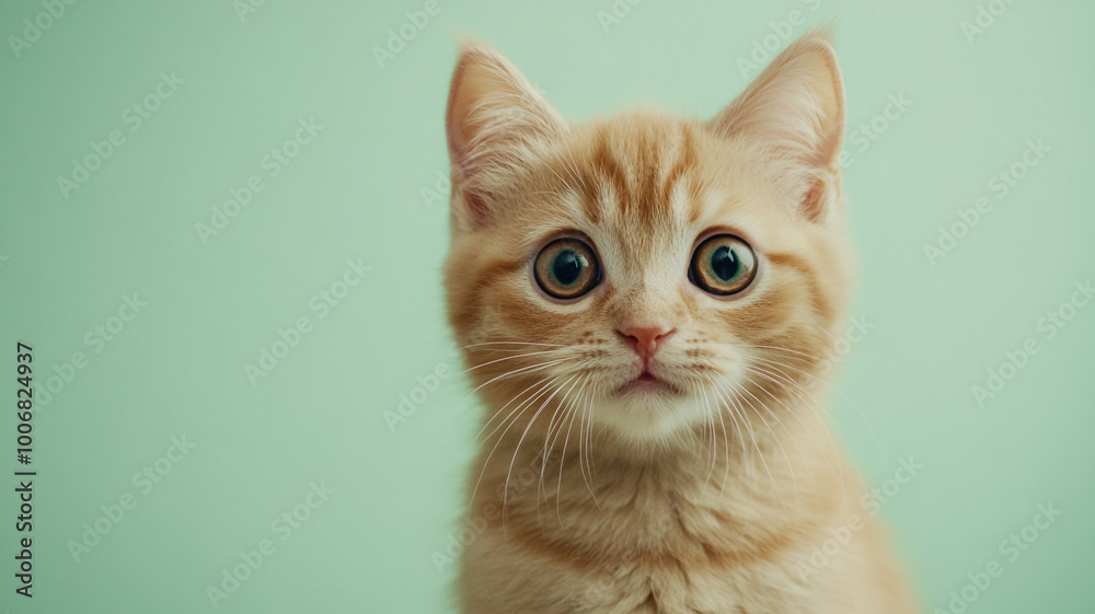 Cute cat surprised on a light green background Cute cat surprised on a light green background