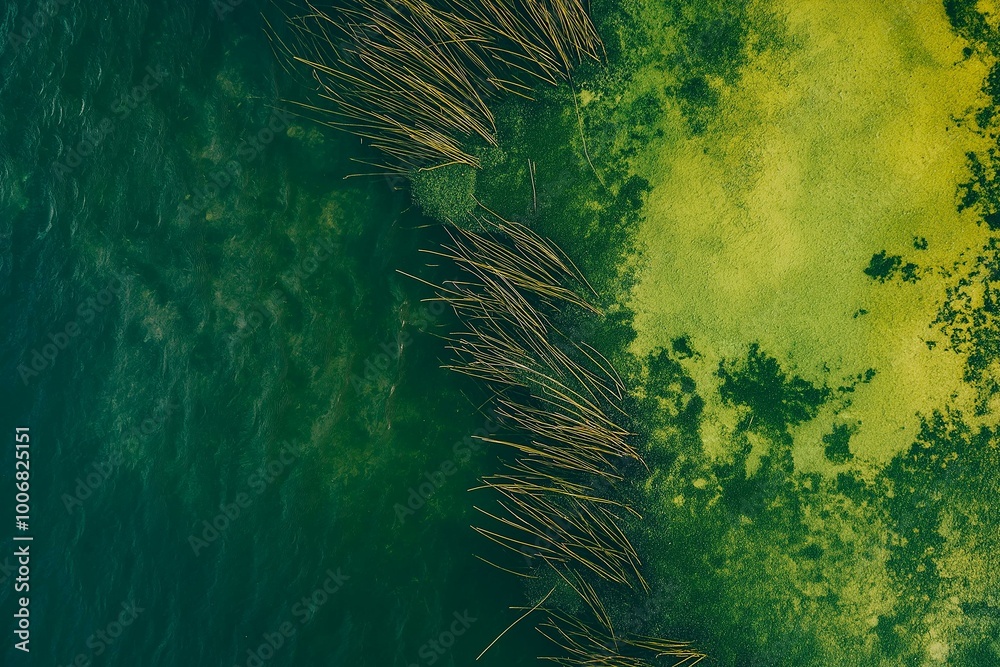 Aerial Perspective of Reeds Along a Water Body in a Swamp Area