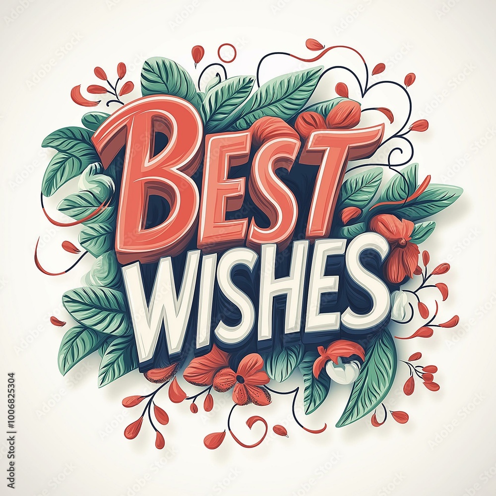 Vibrant Graphic of Best Wishes Text Surrounded by Floral Elements
