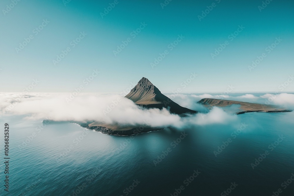 Breathtaking Aerial View of a Mountain Piercing Through Clouds