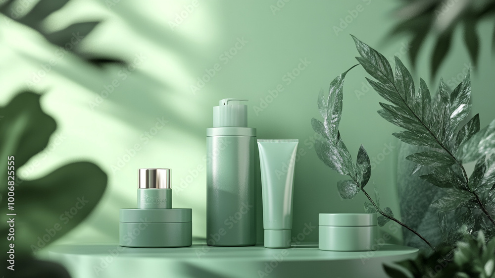white cosmetic product set on a green background white cosmetic product set on a green background