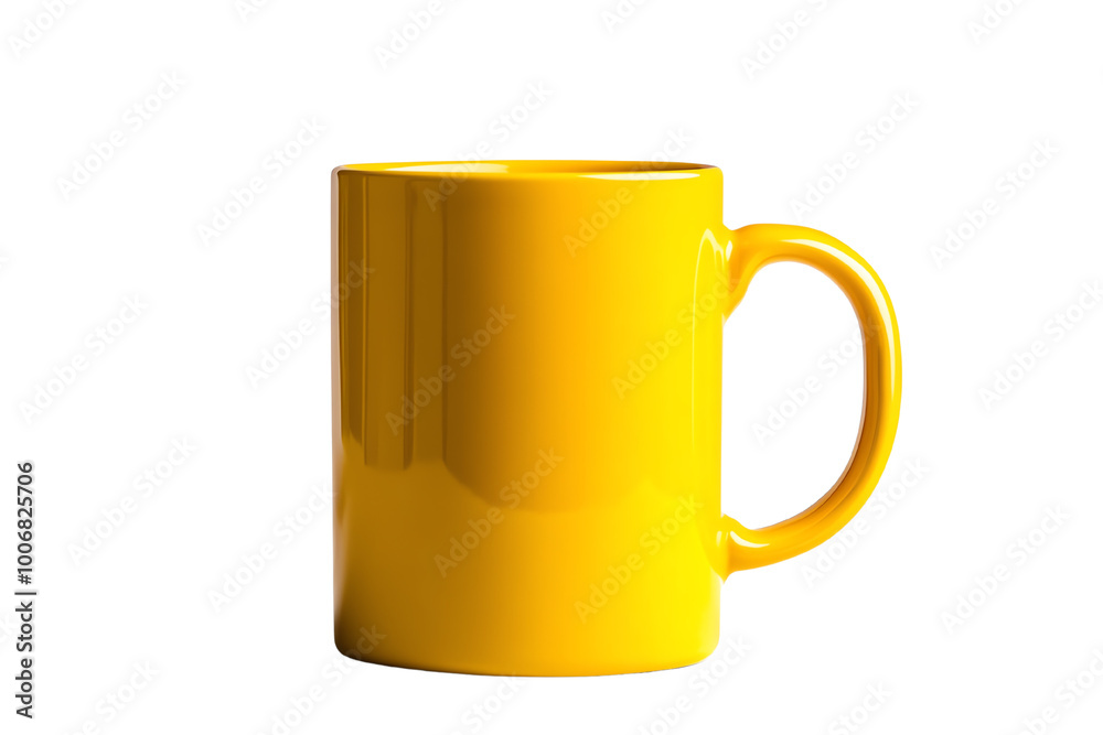 Yellow ceramic mug with a glossy finish, isolated on a white background. transparent background Yellow ceramic mug with a glossy finish, isolated on a white background. transparent background